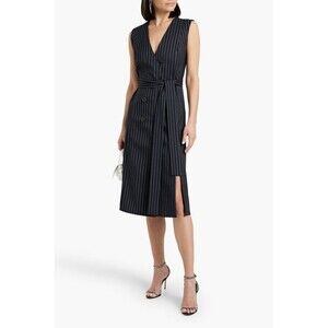 NWT.Carolina Herrera Double-breasted pinstriped wool-blend twill midi dress Sz12